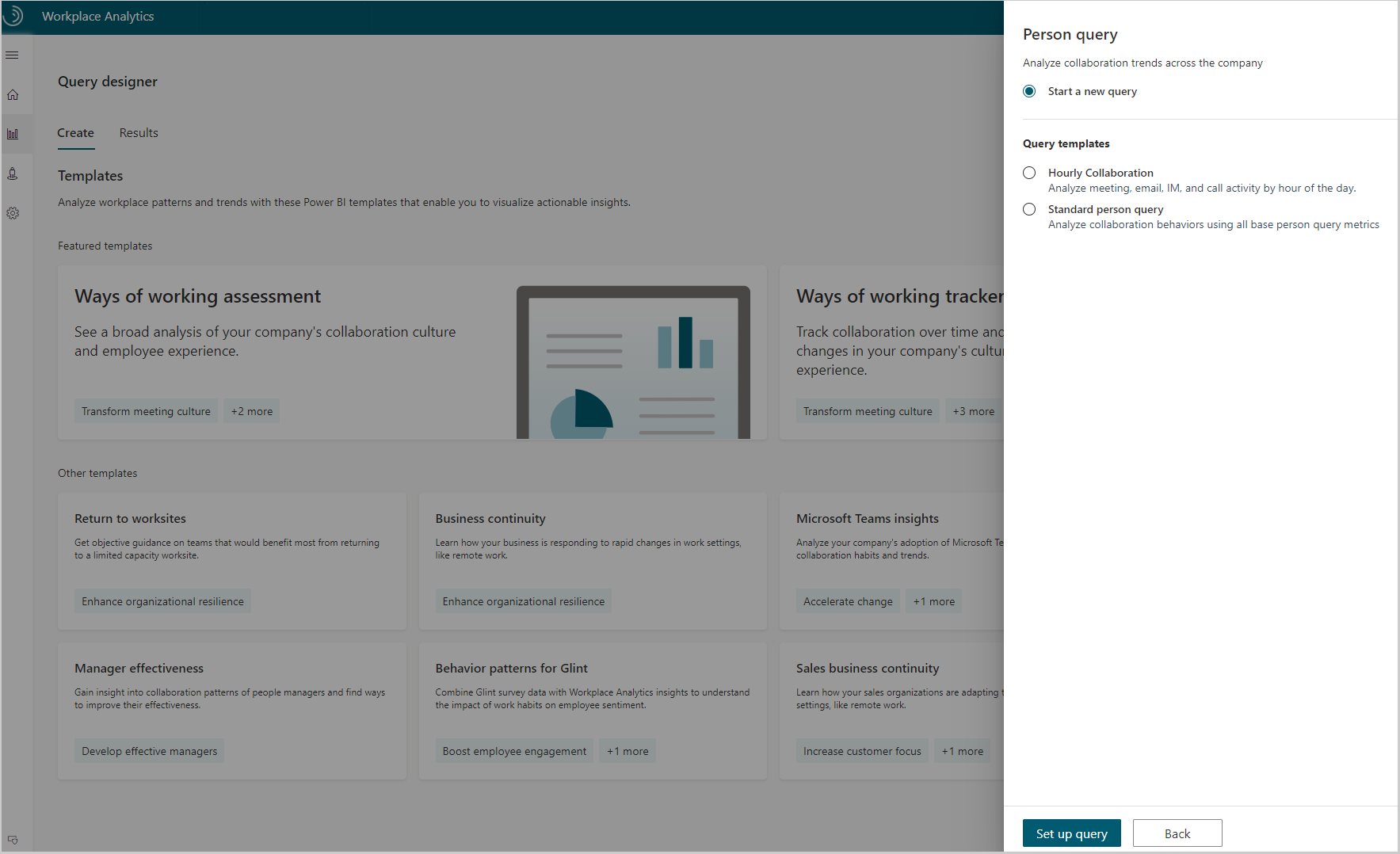 Query templates available when creating a new query.