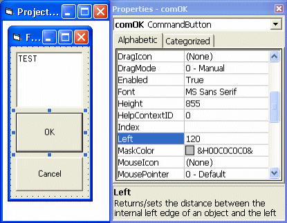 figure 2. visual basic property sheet