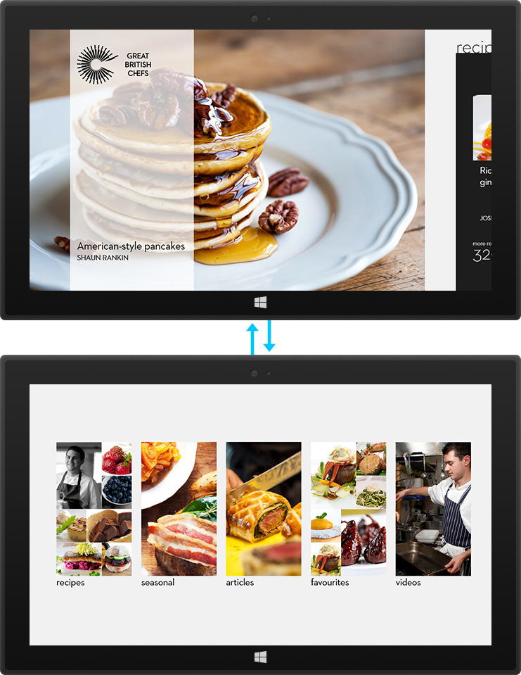 zoom semantico nell'app Great British Chefs