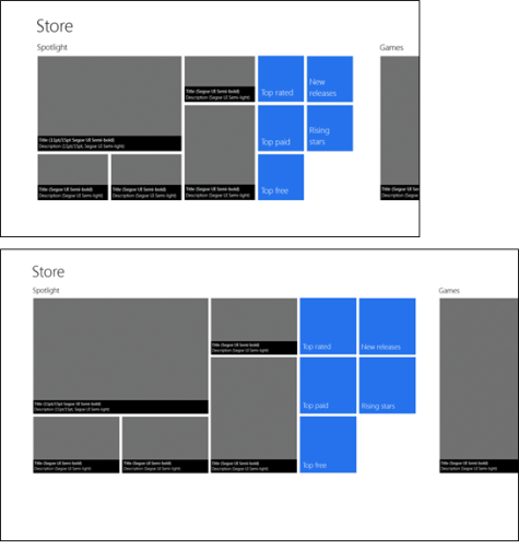 Layout in due riquadri con spazio vuoto