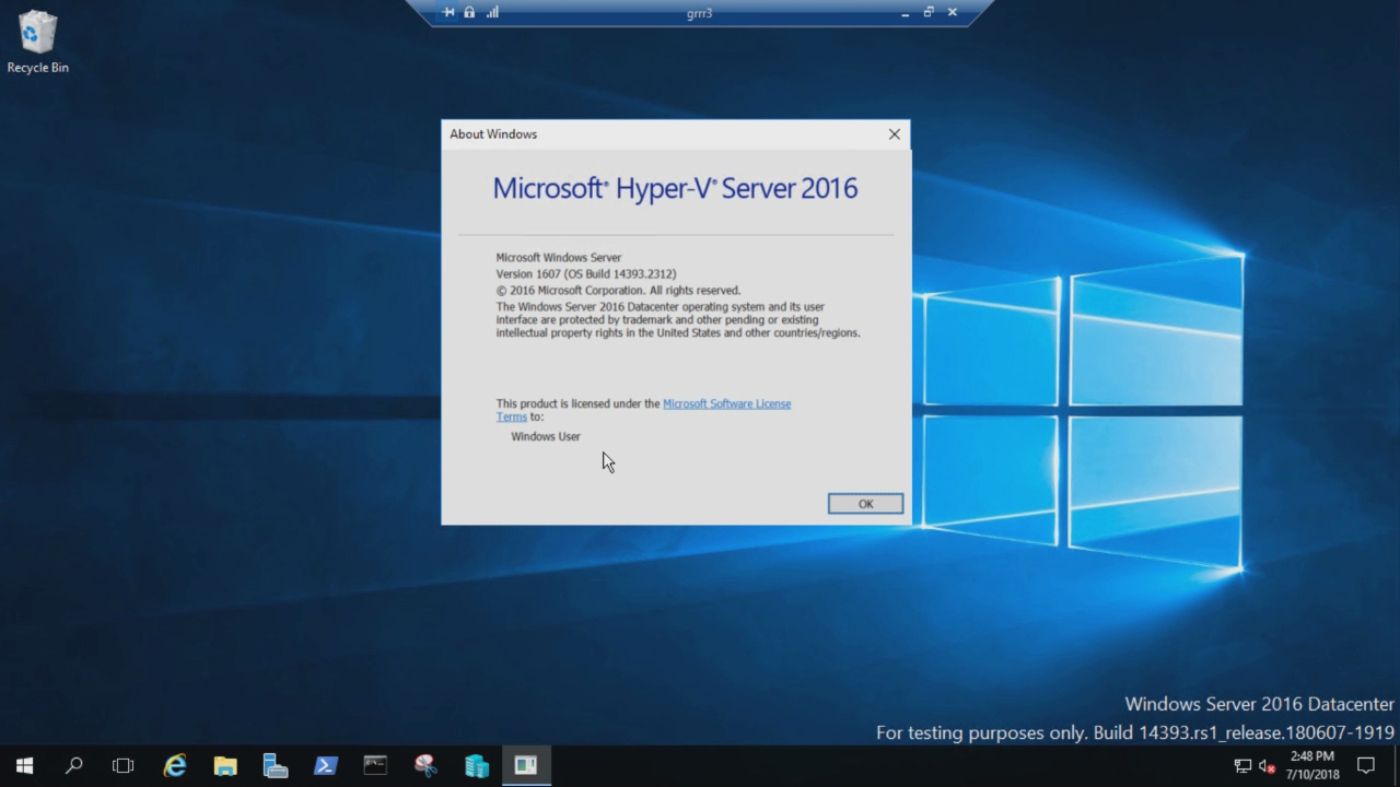 Microsoft Hyper-V Server 2016.