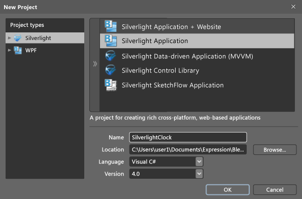 New Project Dialog Box