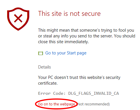 Security certificate warning