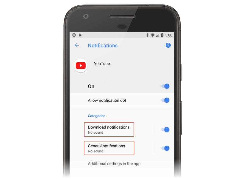 Schermate di notifica per YouTube in Android Oreo