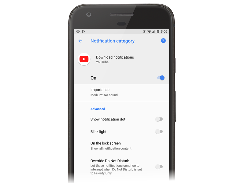 Schermata Scarica notifiche per l'app YouTube