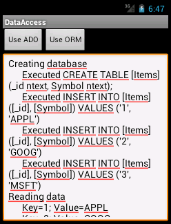 Esempio di android SQLite.NET