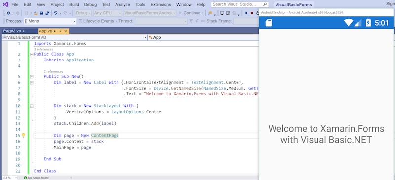 Creare una soluzione Xamarin.Forms e quindi sostituire il progetto .NET Standard con Visual Basic