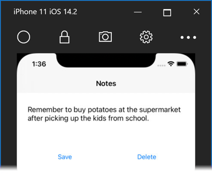 Notes nel simulatore iOS