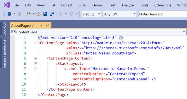 Aprire AboutPage.xaml