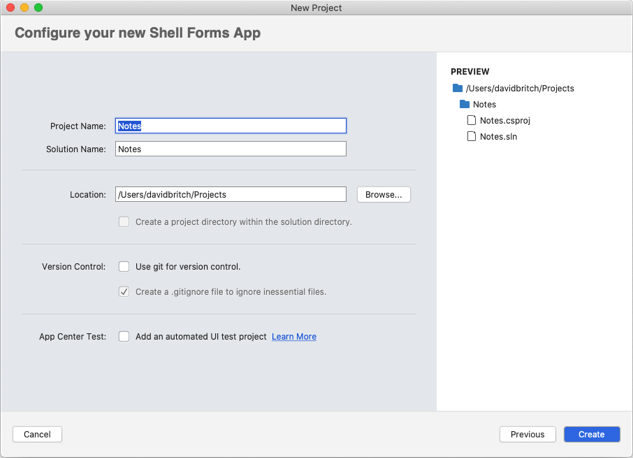 Configurare il progetto shell