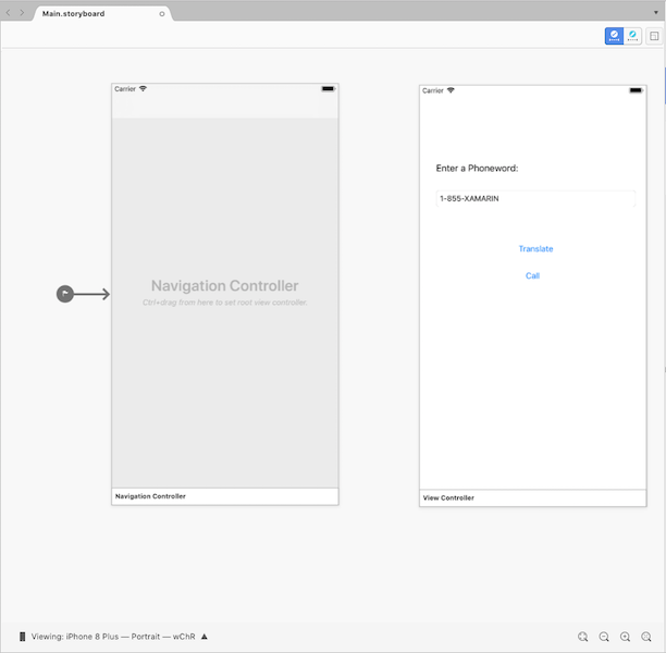 Spostare la scena Phoneword accanto al controller di spostamento