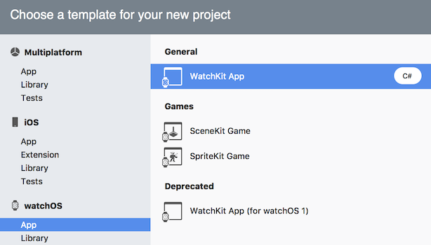 Selezionare watchKit app > watchkit watchOS >