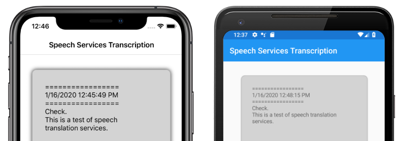 Screenshot dell'applicazione di esempio in iOS e Android