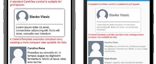 Screenshot di CardView ControlTemplate