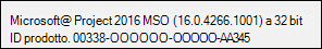 Numero di build di Project Professional 2016.