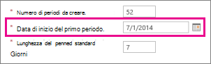 Data di inizio del primo periodo.