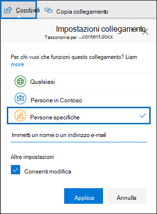 Solo i file condivisi con persone specifiche vengono restituiti da una query di ricerca che utilizza la proprietà SharedWithUsersOWSUser.