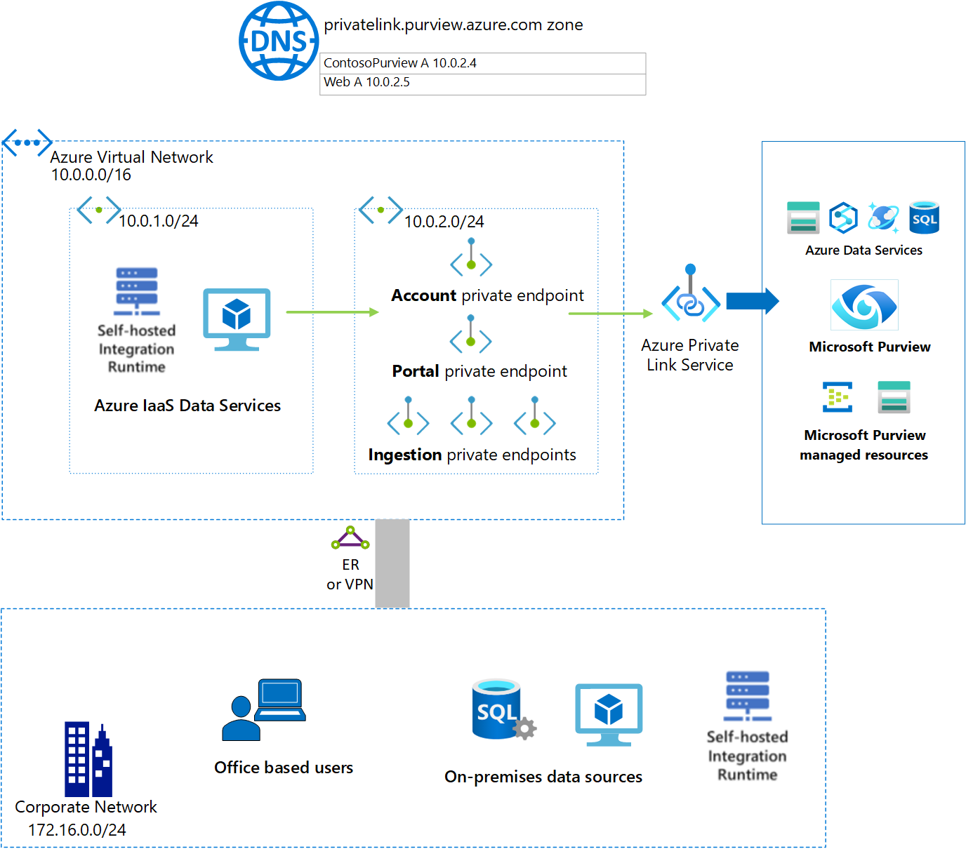 Screenshot che mostra Microsoft Purview con endpoint privati.