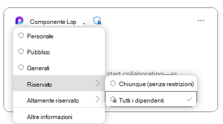 Microsoft Loop componente che visualizza le etichette di riservatezza per proteggere i dati nel componente.