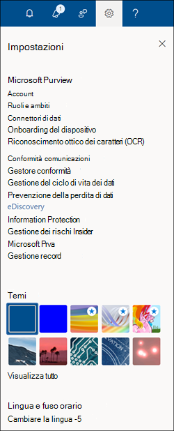 Riquadro delle impostazioni del portale di Microsoft Purview.