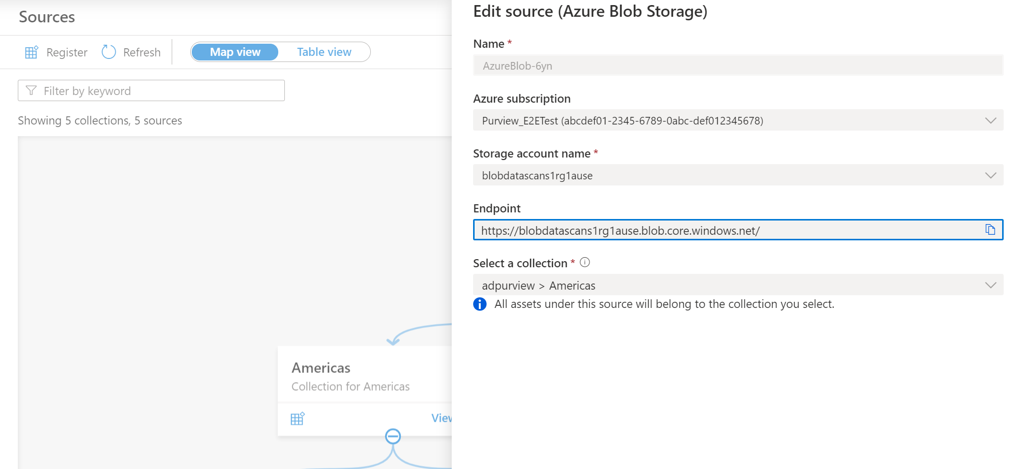 Screenshot che mostra i dettagli da immettere per registrare l'origine dati