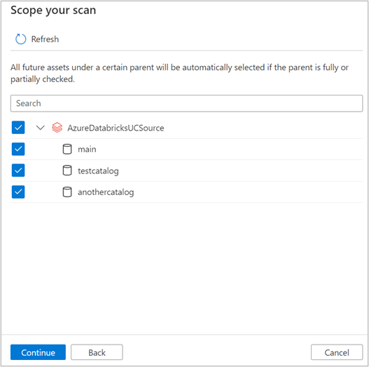 Screenshot della configurazione dell'ambito per l'analisi di Azure Databricks.