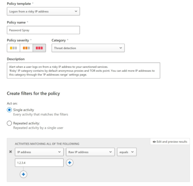 Screenshot dell'esempio di configurazione di un avviso di indirizzo IP.