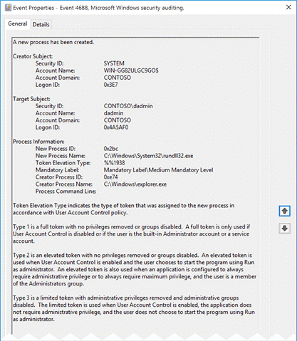 Screenshot dell'esempio audit event 4688.