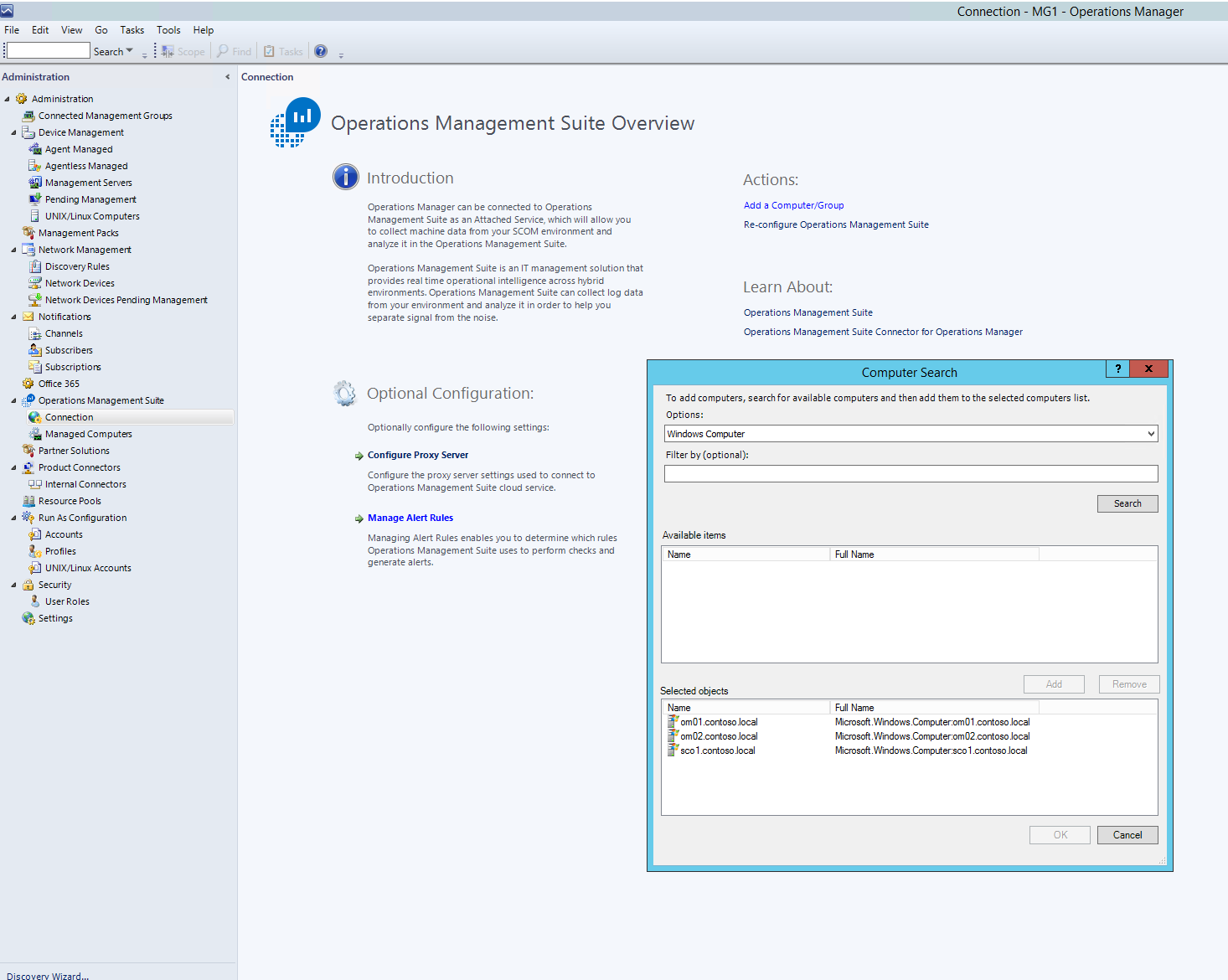 Aggiungere computer con console di amministrazione SCOM