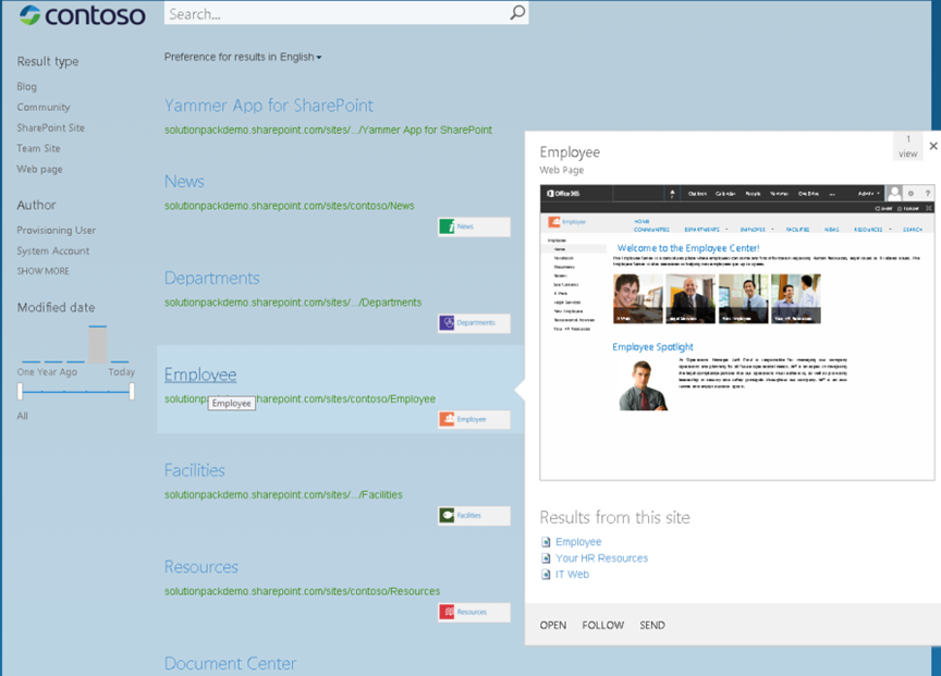 Contoso search-based site directory example