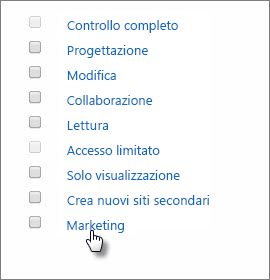 selezione del livello di autorizzazione marketing.