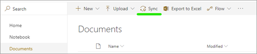 Pulsante Sincronizza in una raccolta documenti di SharePoint