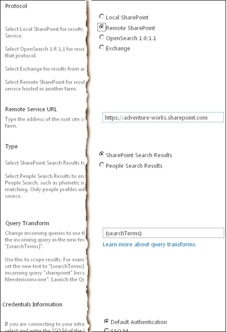 screenshot della pagina Aggiungi origine risultati in SharePoint Server 2013