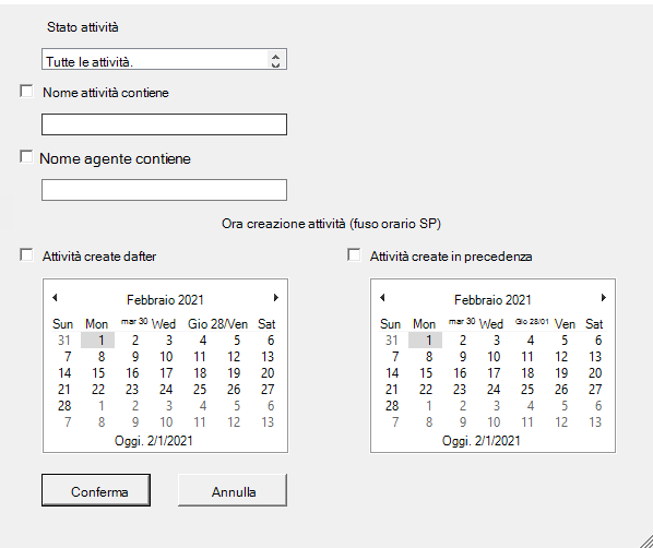 Schermata per scegliere come filtrare i report di Migratino Manager