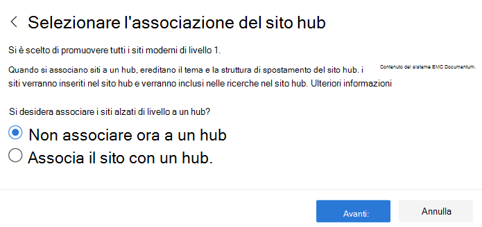 selezionare un'associazione hub della struttura del sito