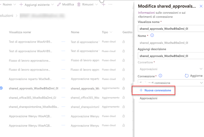 Selezionare una nuova connessione per il flusso di lavoro