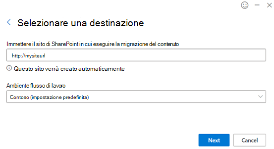 Selezionare la destinazione e l'ambiente