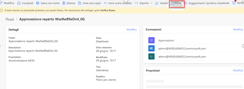 Attivare il flusso di lavoro dopo la configurazione dei riferimenti di connessione