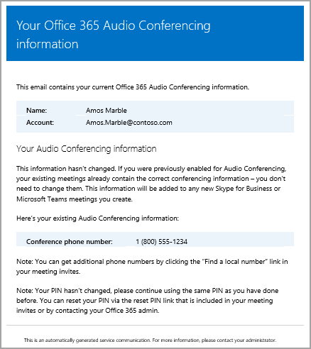 E-mail conferenza telefonica con accesso esterno.