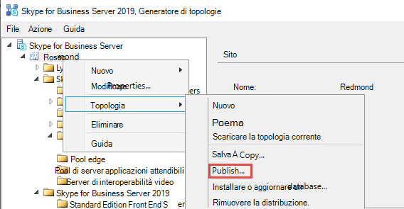 Screenshot della topologia di pubblicazione.