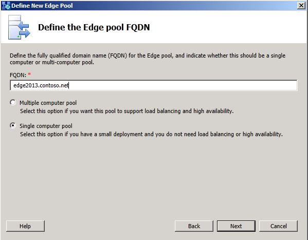 Definire la finestra di dialogo FQDN pool di edge.