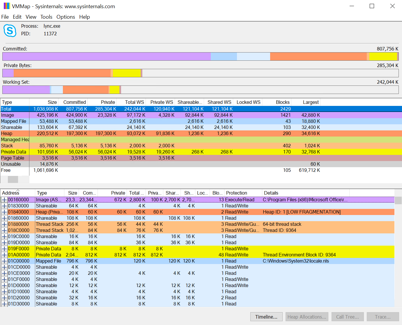 Screenshot che mostra la mappa V m per Skype dopo 24 ore.