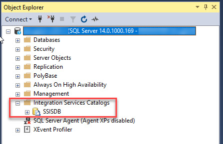 Trovare il database SSISDB in Esplora oggetti in SQL Server Management Studio