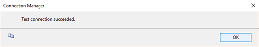 Screenshot di una finestra di dialogo che mostra un pulsante OK e un testo che indica che la connessione di test è riuscita.