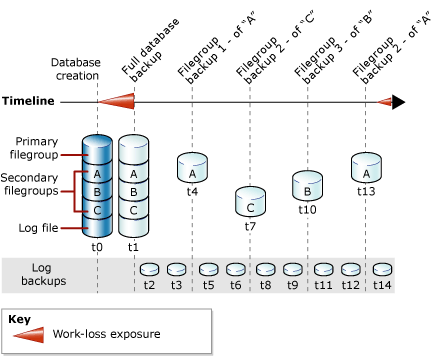 Strategia che combina backup di database, file e log