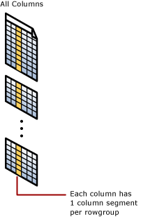 Diagramma logico del segmento di colonna. Ogni colonna ha un segmento di colonna per ogni rowgroup.