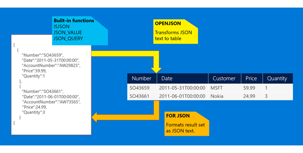 Diagramma che mostra la panoramica del supporto JSON predefinito.