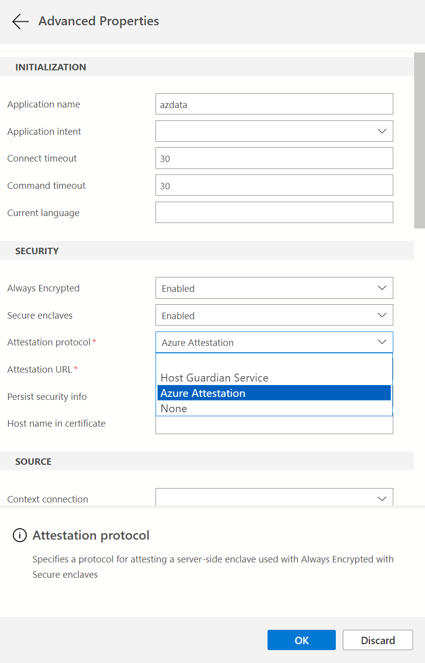 Connettersi al server con l'attestazione tramite Azure Data Studio