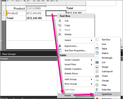 Screenshot che mostra come inserire un grafico sparkline.