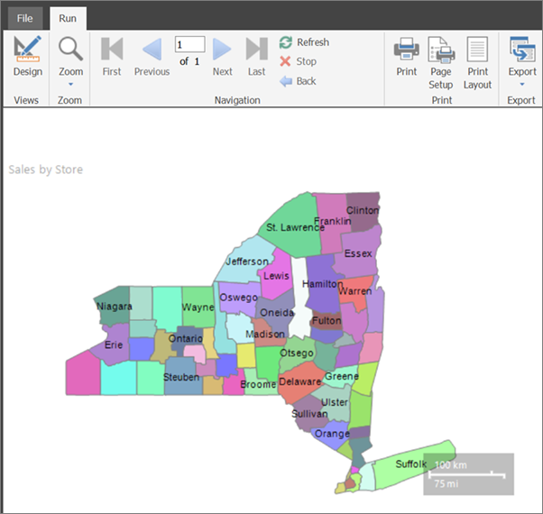 Screenshot che mostra un'anteprima della mappa di Generatore report appena creata.